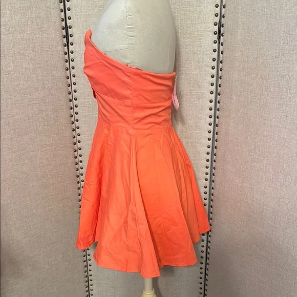Orange Ruched Strapless Cocktail Dress - Picture 2 of 4